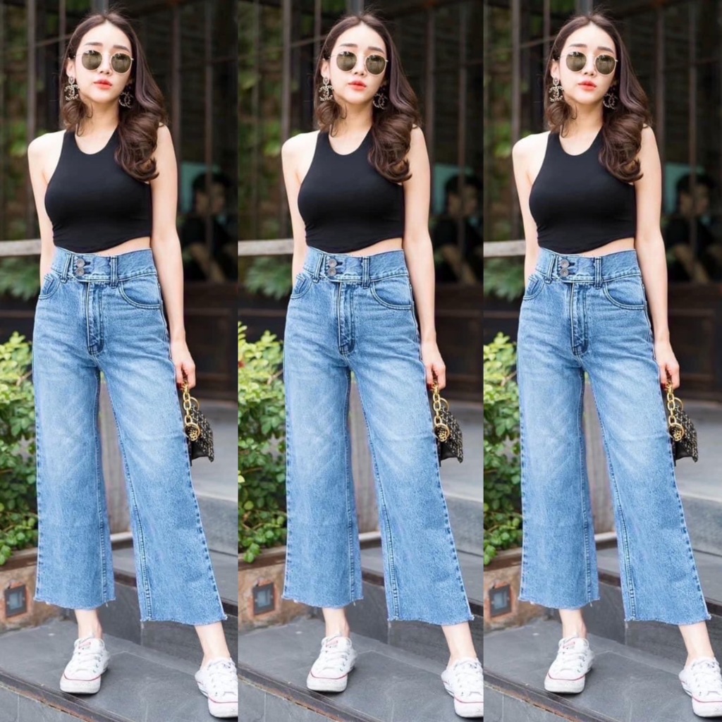 2NaraJeans (S-5XL) กางเกงยีนส์ ทรงกระบอก เอวสูง ขาเต่อ ผญ เก็บพุง เก็บทรงสวย สียีนส์ฟอก
