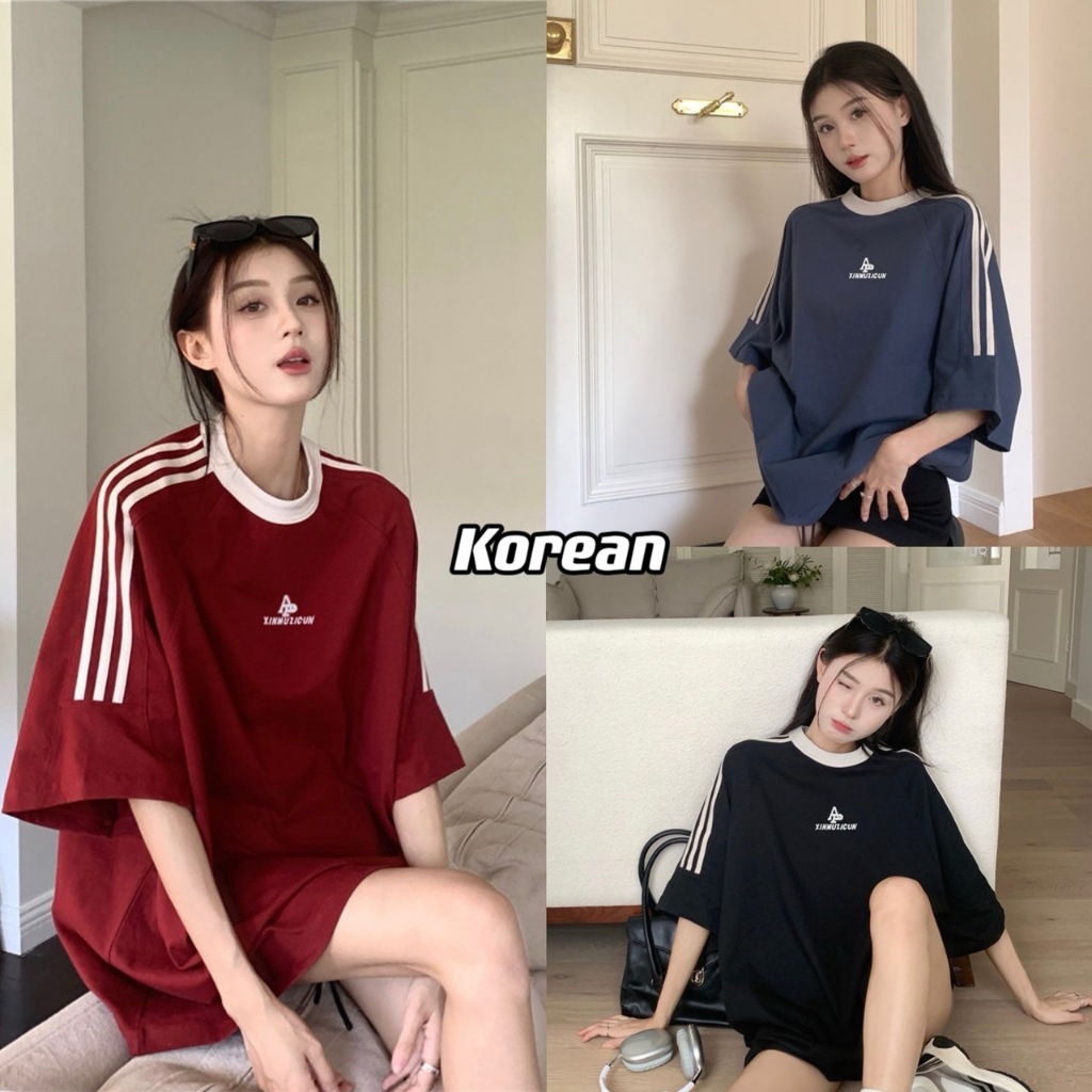 korean เสื้อยืดโอเวอร์ไซส์ เท่ๆ เนื้อผ้าดี เสื้อกีฬาผู้หญิง แขนสั้นแฟชั่น K37