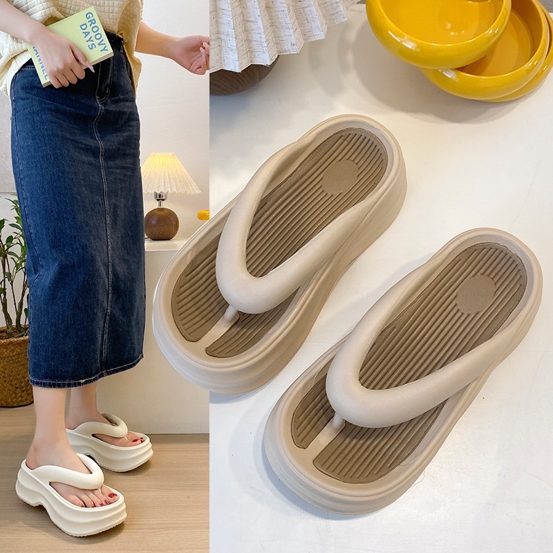 D813 รองเท้าส้นสูงหนา 6 ซม. รองเท้ายางพารา มี 4 สี