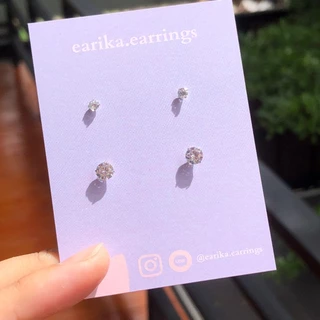 earika.earrings - white jewel stud ต่างหูเพชรเม็ดเดี่ยวก้านเงินแท้ชุบทองคำขาว (มี 2 ขนาด) เหมาะสำหรับคนแพ้ง่าย