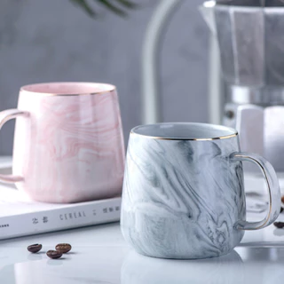 HOMEBERG แก้วน้ำ แก้วกาแฟ แก้วเซรามิค ใช้สำหรับใส่เครื่องดื่มร้อนเย็นลายหินอ่อนสีพาสเทลชมพูฟ้าสวยงาม
