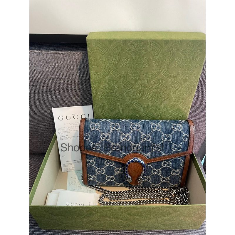 [2023] พร้อมส่ง/นัดรับBTS (Used Like New) Gucci Dionysus Denim Chain Wallet WOC ซื้อปี 2023 #woc wal