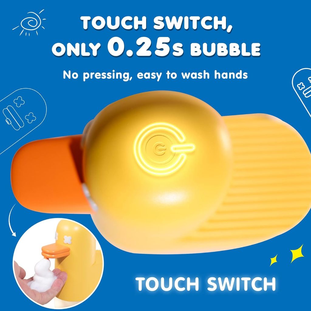 ส่งไวมาก เครื่องจ่ายสบู่โฟมอัตโนมัติ เป็ดเหลือง น่ารัก ชาร์จได้ 350ml duck soap automatic dispenser - รูปที่ 4