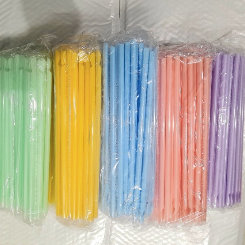 หลอดช้อนสีห่อฟิล์มใส หลอดตรงปลายช้อน แพค 100 เส้น