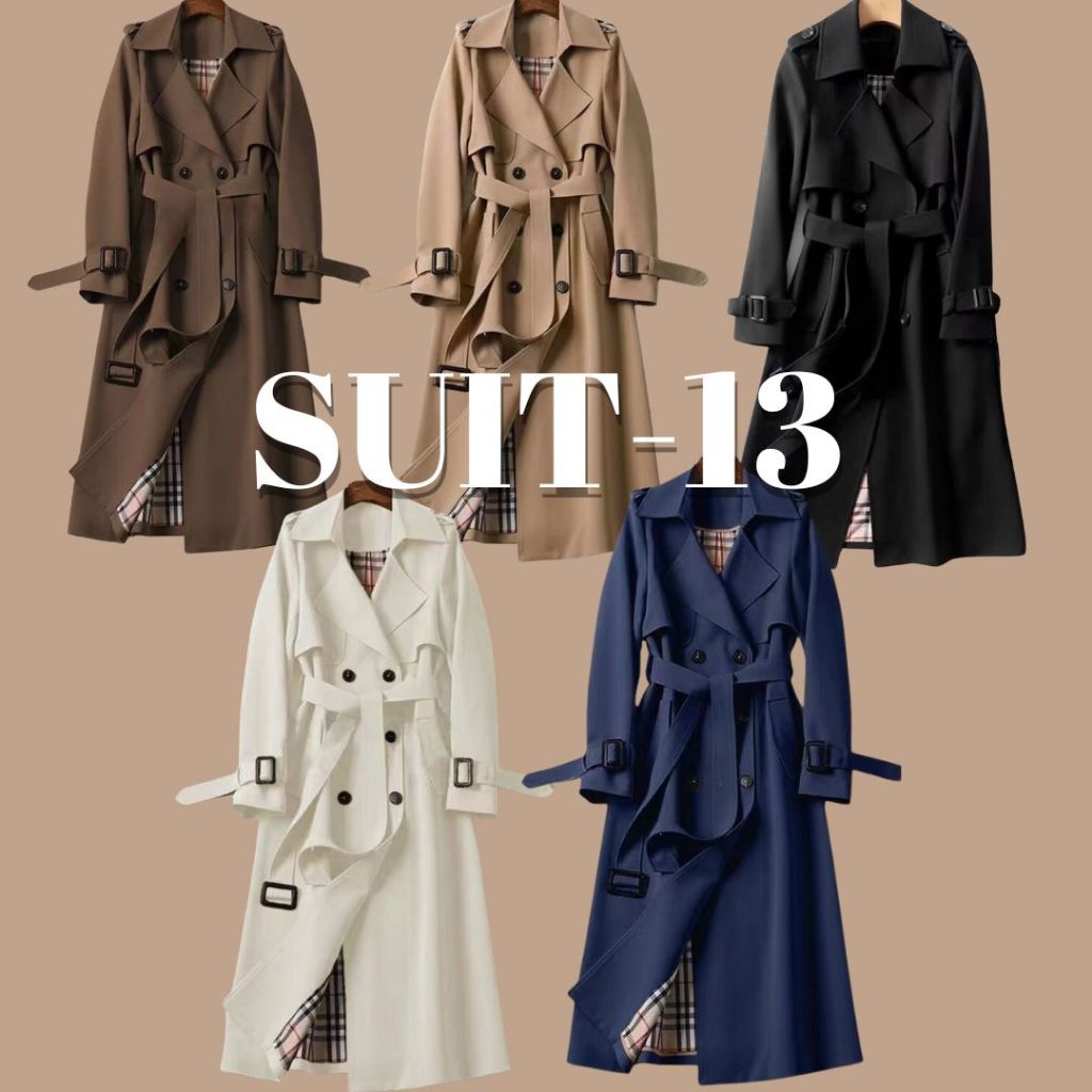 AJAYGNA สูทผู้หญิง กระโปรง แขนยาว สูทโค้ท โค้ทกันหนาว สีพื้น มีเข็มขัด SUIT-13