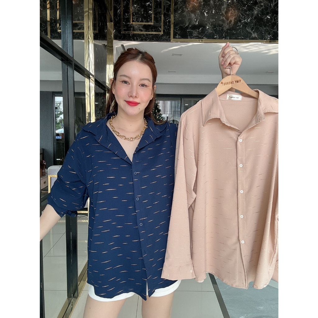 เสื้อเชิ๊ตติดเพชร รุ่นแขนยาว เนื้อผ้าเย็น เบาสบาย ไม่หนาไม่บางกำลังพอดี ต้องมี E22 - Tinysherbet