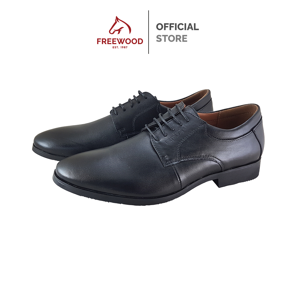 FREEWOOD LACE-UP BUSINESS SHOES รองเท้าคัทชูผู้ชาย หนังแท้ ผูกเชือก รุ่น 46-543 สีดำ ( BLACK )