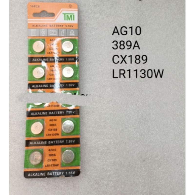 ถ่านกระดุม AG10. 389A CX189. LR1130W  ราคาแผงละ  14  บาท