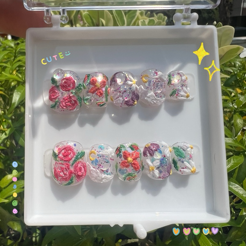 งานแฮนด์เมดเล็บปลอมสำเร็บรูปลายดอกไม้เจลยิปซัมงานเจลแท้