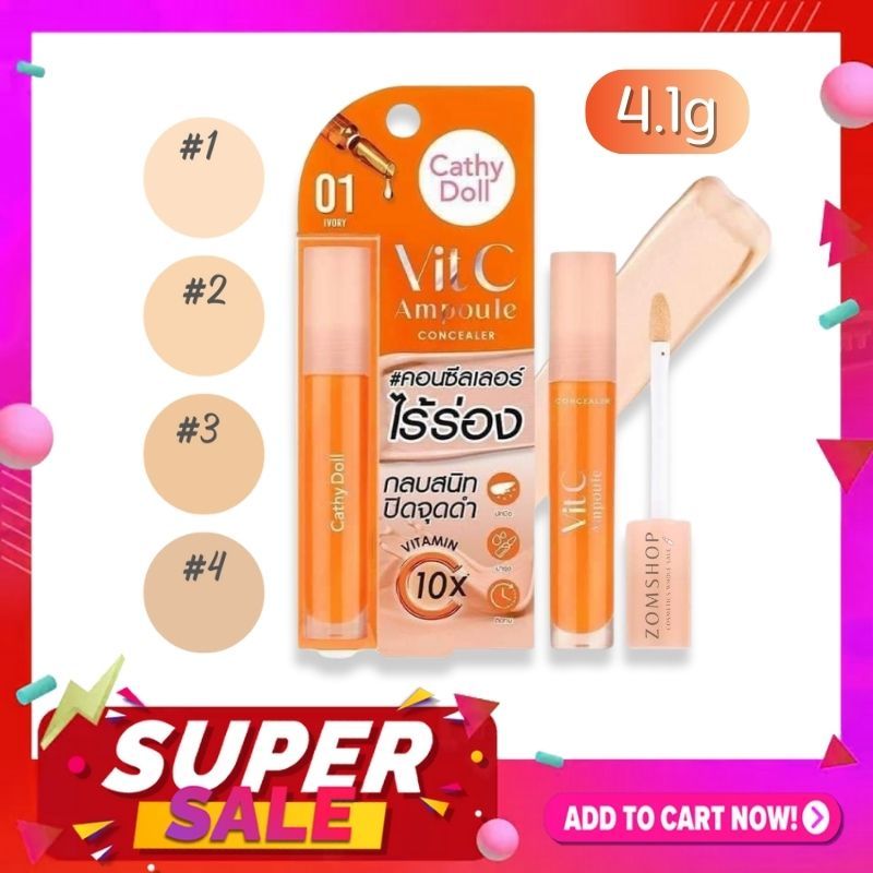 Cathy Doll คอนซีลเลอร์【วิตซีแอมพูล-เบลล่า】สูตรแมทท์ กันน้ำ🧡 Vit C Ampoule Concealer 4.1g