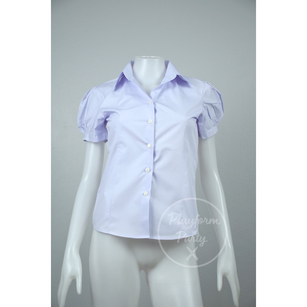 เสื้อเชิ้ตผู้หญิงแขนตุ๊กตา สีขาวโอโม่