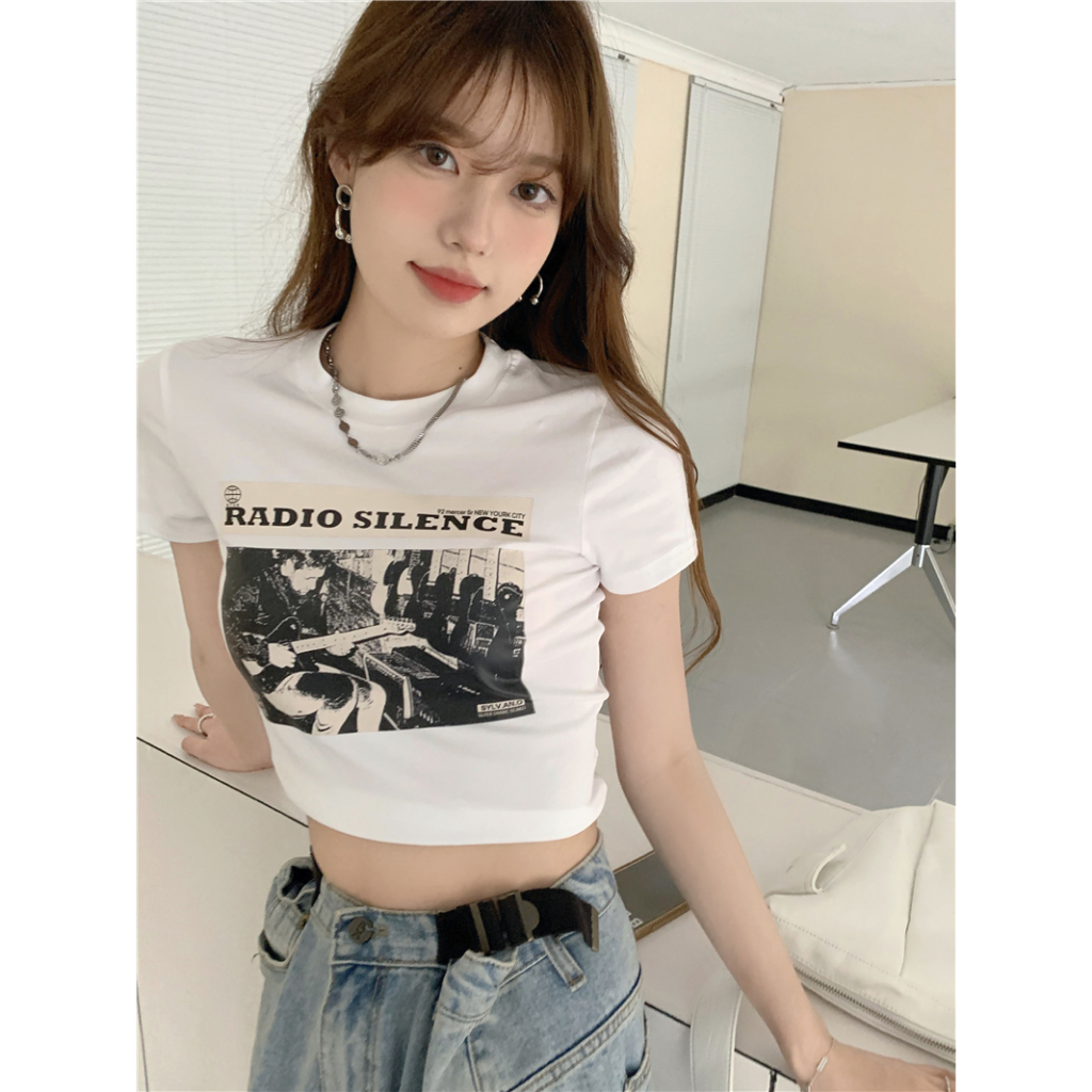 MC168  สั้น เสื้อครอป y2k ดี -ดูและสบาย t -shirt girl ส่งตรงเวลา