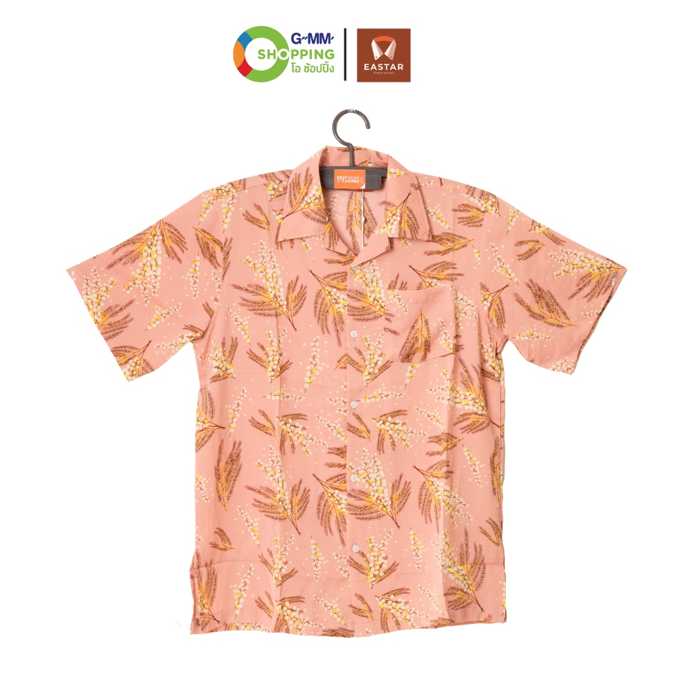 Eastar เสื้อฮาวายผ้าไหมอิตาลีลายขนนก ชมพู มี 5 ไซส์ให้เลือก (S,M,L,XL,2XL) #129328