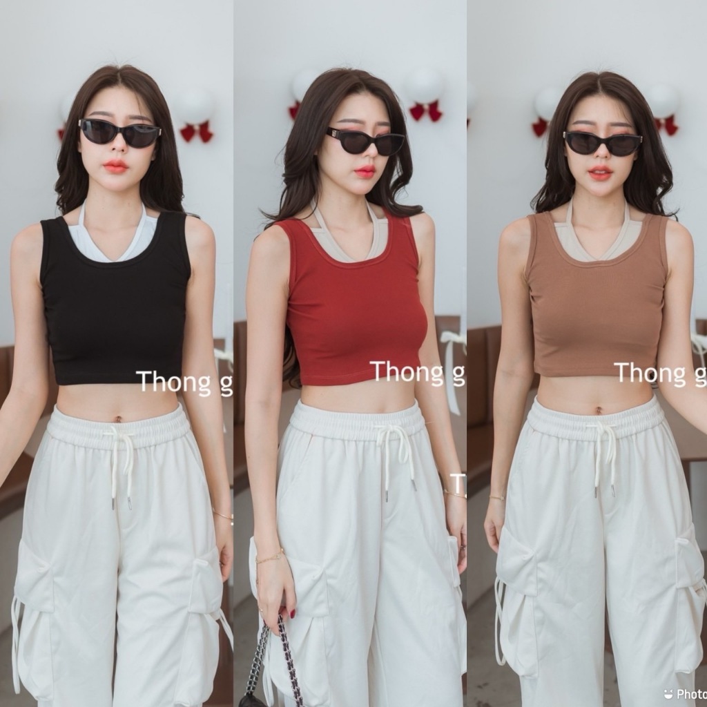 ♥ เสื้อกล้าม เสื้อแขนกุด คล้องคอ ผ้ายูนิโคล่ เสื้อผ้าผู้หญิง นิ่มมาก ทรงเก๋ๆ 🅰 TGL