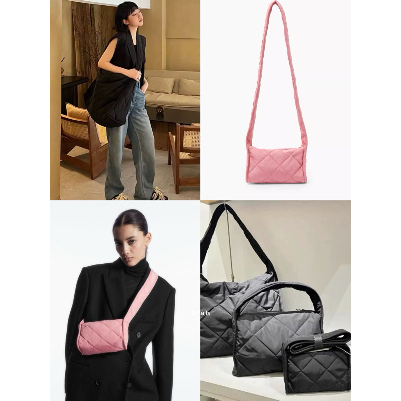 💖COS mini diamond quilted crossbody bag-pink/black🩷