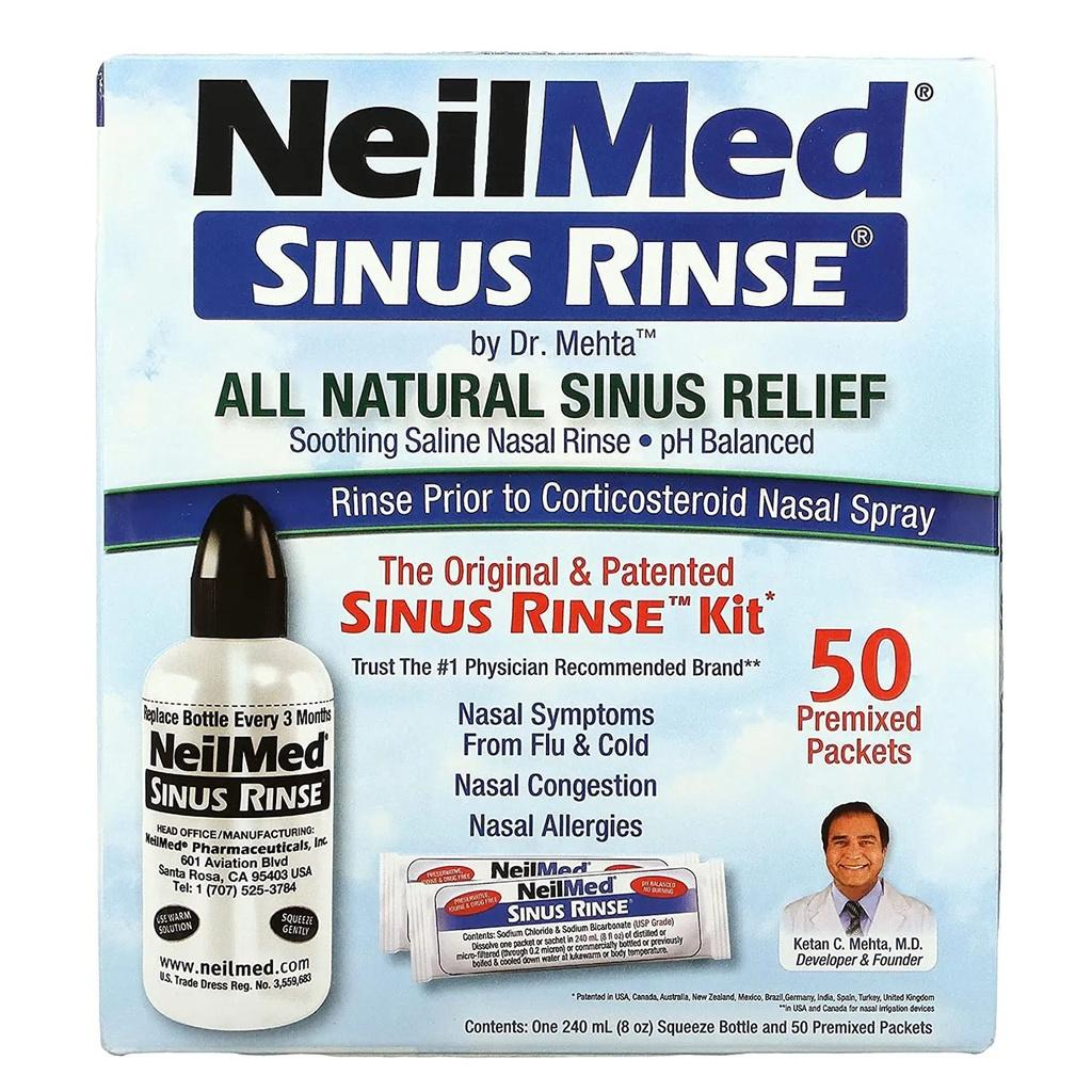 นำเข้า USA  ชุดล้างจมูกน้ำเกลือ50ซอง มาพร้อมขวด NeilMed Sinus Rinse - A Complete Sinus Nasal Rinse Kit, 50 count