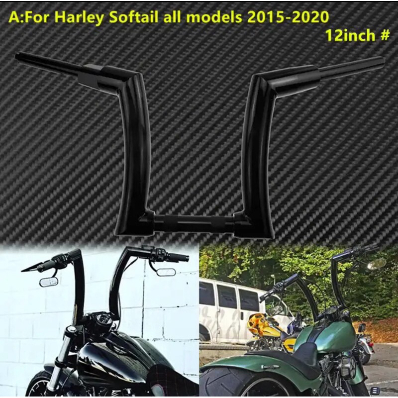 แฮนอ้วน 12" 14" 16" Bar Handlebars For Harley Touring Road King FLHR FLHRXS Softail Night Train Fat Boy Breakout