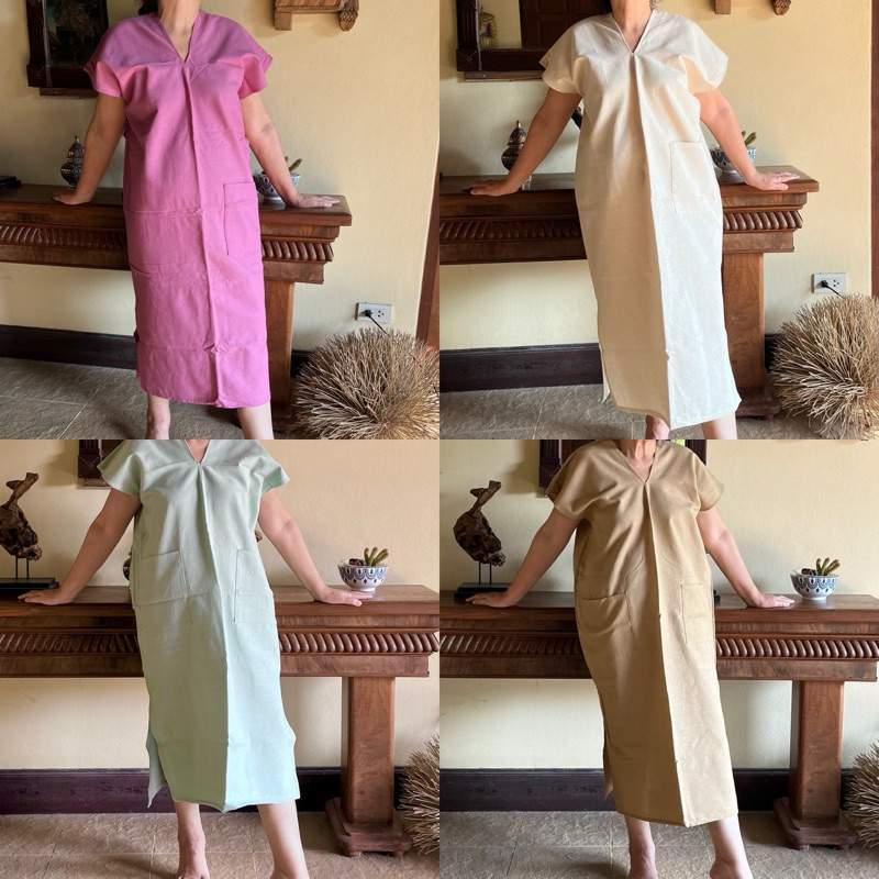 (6 สี) ชุดฝ้ายล้วนสีพื้น เดรสพื้นเมืองผ้าฝ้าย ผ้านิ่ม dress cotton