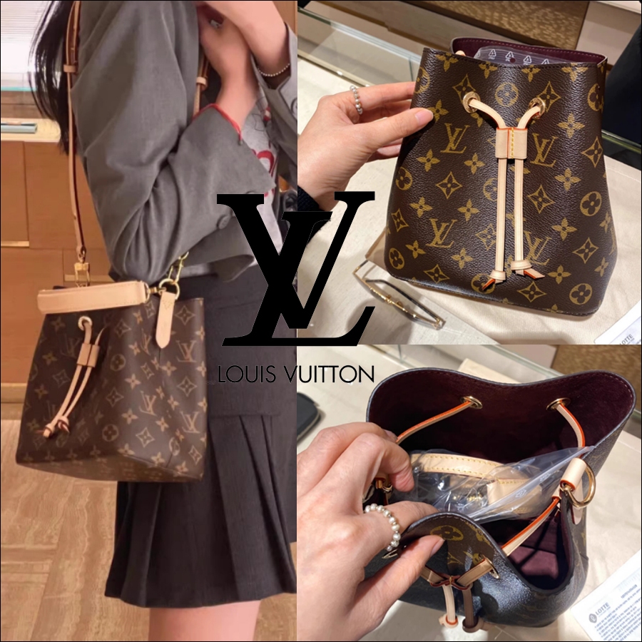 ของแท้ 100% ผลิตในฝรั่งเศสกระเป๋าผู้หญิงใหม่ Louis Vuitton neoe mini BB Bucket bag, shoulder bag, crossbody bag M46581