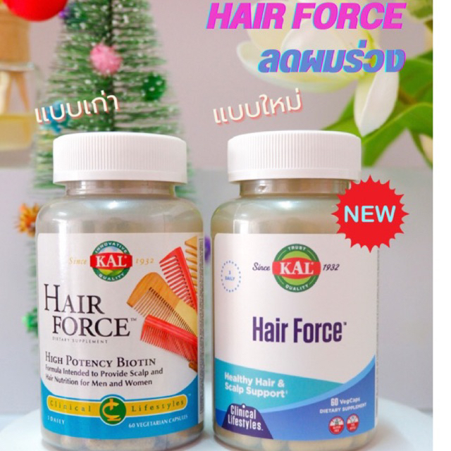 ลดผมร่วง วิตามินบำรุงผม KAL, Hair Force, High Potency Biotin, 60 Veggie Caps