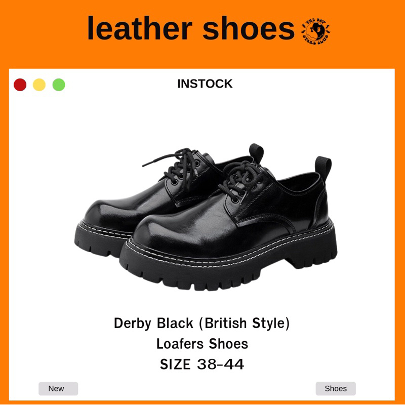 THEBOY-DERBY Black Loafer Shoes รองเท้าหนังแบบผูกเชือก