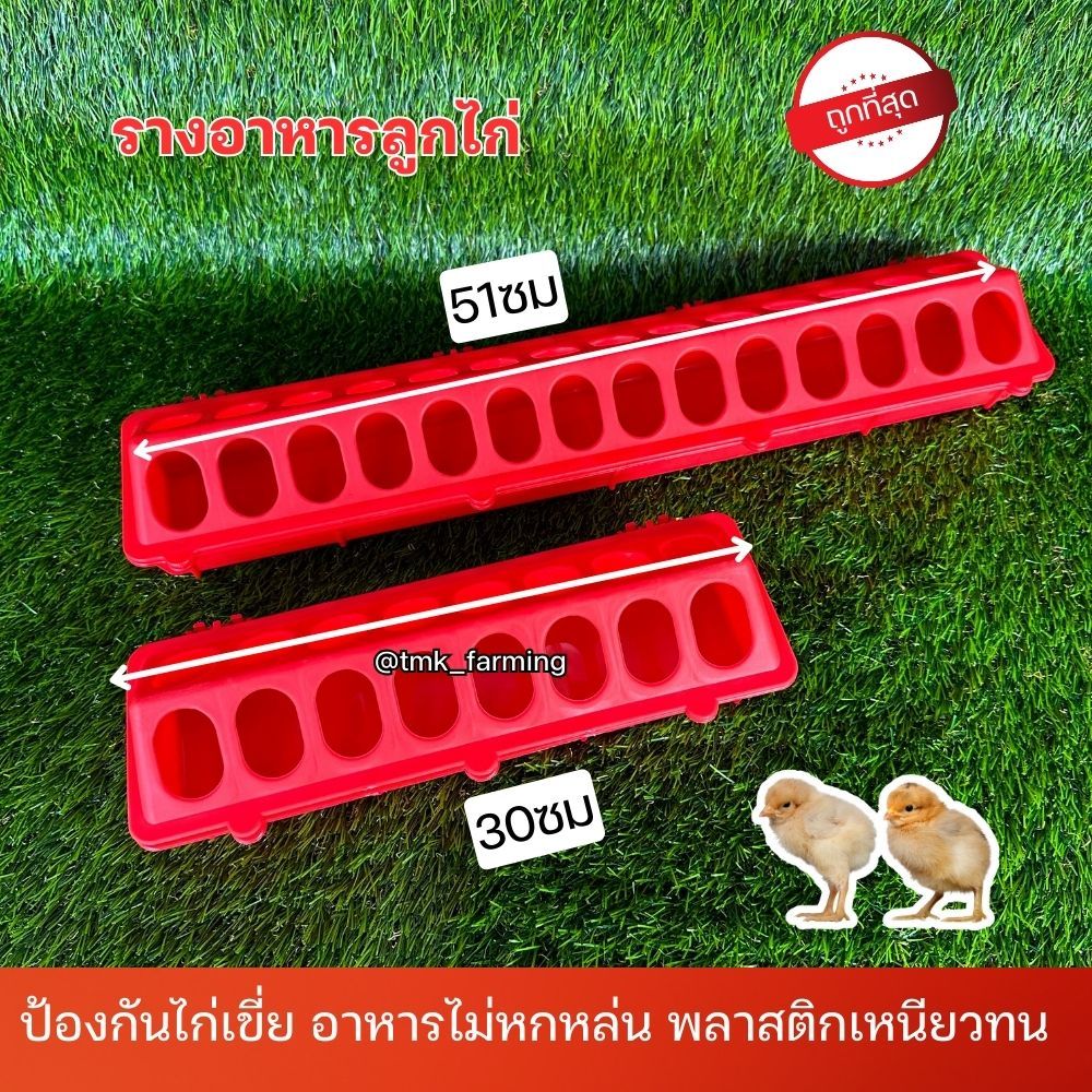 รางให้อาหารลูกไก่ ที่ให้อาหารไก่ พลาสติกสีแดง ป้องกันอาหารไม่หกหล่น
