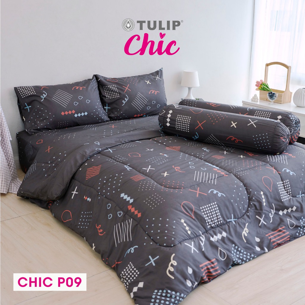 TULIP CHIC พิมพ์ลาย CHIC P09 ชุดเครื่องนอน ผ้าปูที่นอน ผ้าห่มนวม พิมพ์ลายทรงเรขาคณิต สีสันสดใส