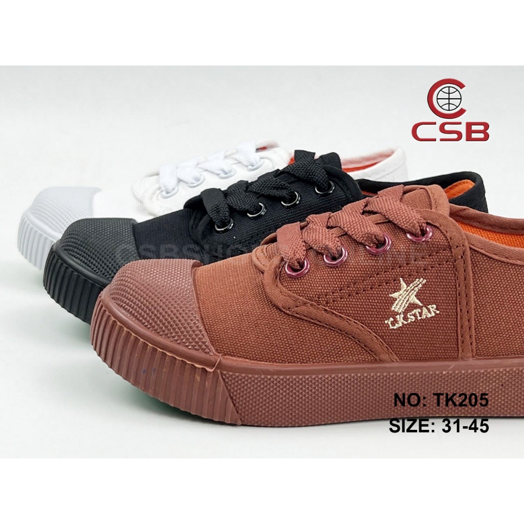 CSB รองเท้าผ้าใบนักเรียน TK205 สีขาว น้ำตาล ดำ มีไซส์เด็กและผู้ใหญ่ 31-45#