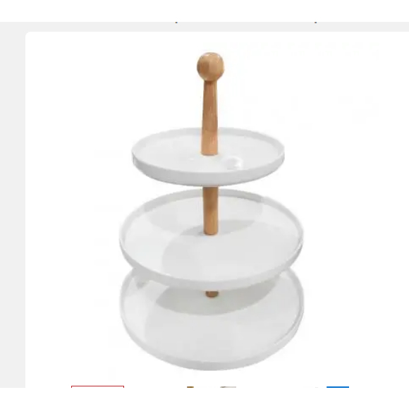 ชั้นวางขนมทรงกลม 3 ชั้น (แกนไม้) KASSA HOME รุ่น YG19-028 สีครีม