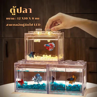 ตู้ปลา ตู้ปลากัด DIY ตู้ปลาขนาดเล็ก เหมาะสำหรับเลี้ยงปลากัด ปลาขนาดเล็ก อิสระเลือกสีของแสงไฟ LED