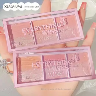 C.246.บลัชออน 3-in-1 ไฮไลท์ เนื้อมุกธรรมชาติ 3 สี พาเลทอายแชโดว์ กลิตเตอร์ ปัดแก้มสีชมพูพีชโทนหวาน
