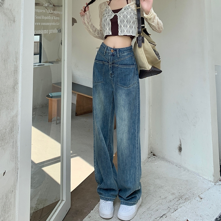 GHAOHES  กางเกง ยีน ส์ ขา บาน เอว สูง  S-5XL