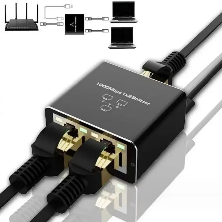 Rj45 Splitter 1 in 2 Out adaptor Ethernet Gigabit Internet kabel jaringan Extender konektor Rj45