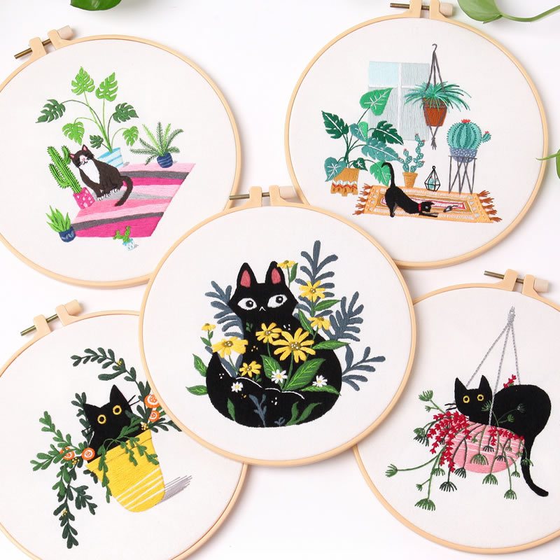 【ส่งไว】การปักลายแมว การปักแบบ DIY รวมถึงด้าย สะดึงปัก และรูปแบบการปัก【 cat】