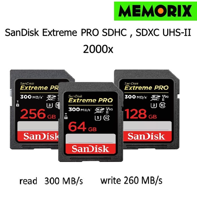 SanDisk Extreme Pro SDHC , SDXC UHS - II 2000x/300Mb/s ,64,128, 256 GB)