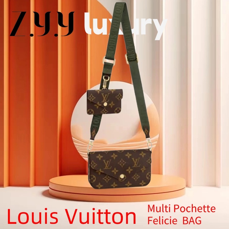 New Hot  ราคาพิเศษ Ready Stock LOUIS VUITTON Multi Pochette Felicie three-in-one/กระเป๋าสะพายไหล่สำห