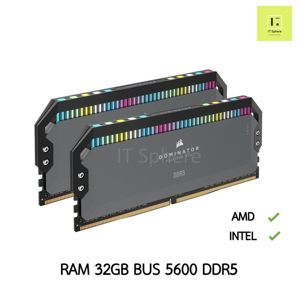 Ram Corsair Dominator 32GB Bus 5600 DDR5 FOR AMD สีเทา แรม grey gray PLATINUM RGB 16x2GB 5600MHz CL36 CMT32GX5M2B5600Z36