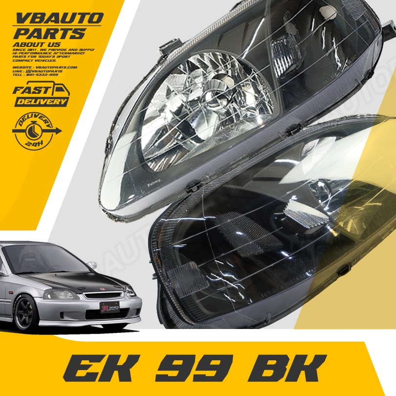 โคมไฟหน้าเพชร Honda Civic EK โคมดำ ปี(EK-99)ไม่มีไฟหรี่  *ราคาต่อคู่ครับผม