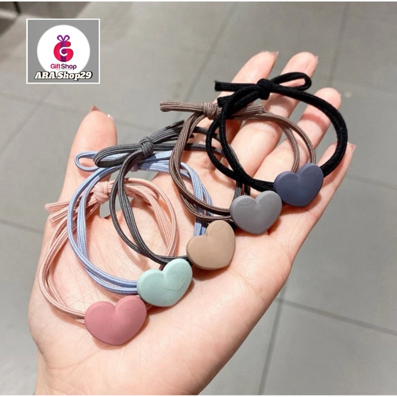 A-024 ยางรัดผมลายหัวใจ ยางรัดผมสีพื้น สไตล์ญี่ปุ่น ยางมัดผม เครื่องประดับผม ส่งเร็วทันใจ