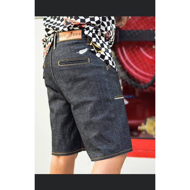 pinion denim ขาสั้น16oz กะเป๋าเจาะ