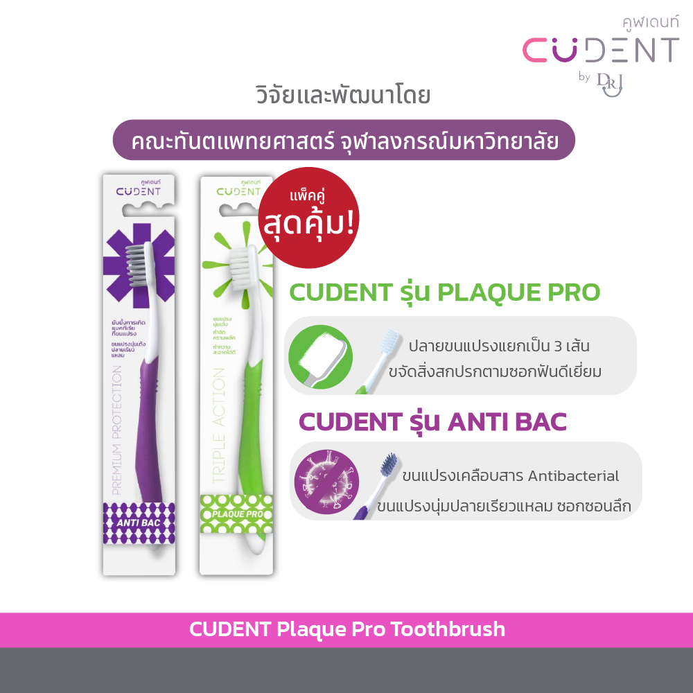 [แพ็คคู่] แปรงสีฟัน CUDENT  รุ่น Plaque Pro Toothbrush + Plaque Pro Toothbrush
