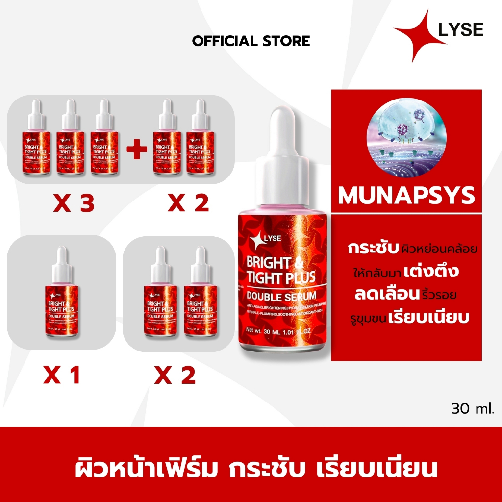 LYSE จัดโปร เซรั่มยกกระชับ เซรั่มยกกระชับปรับรูปหน้า เซรั่มริ้วรอย Bright & TIGHT ลิเซ่