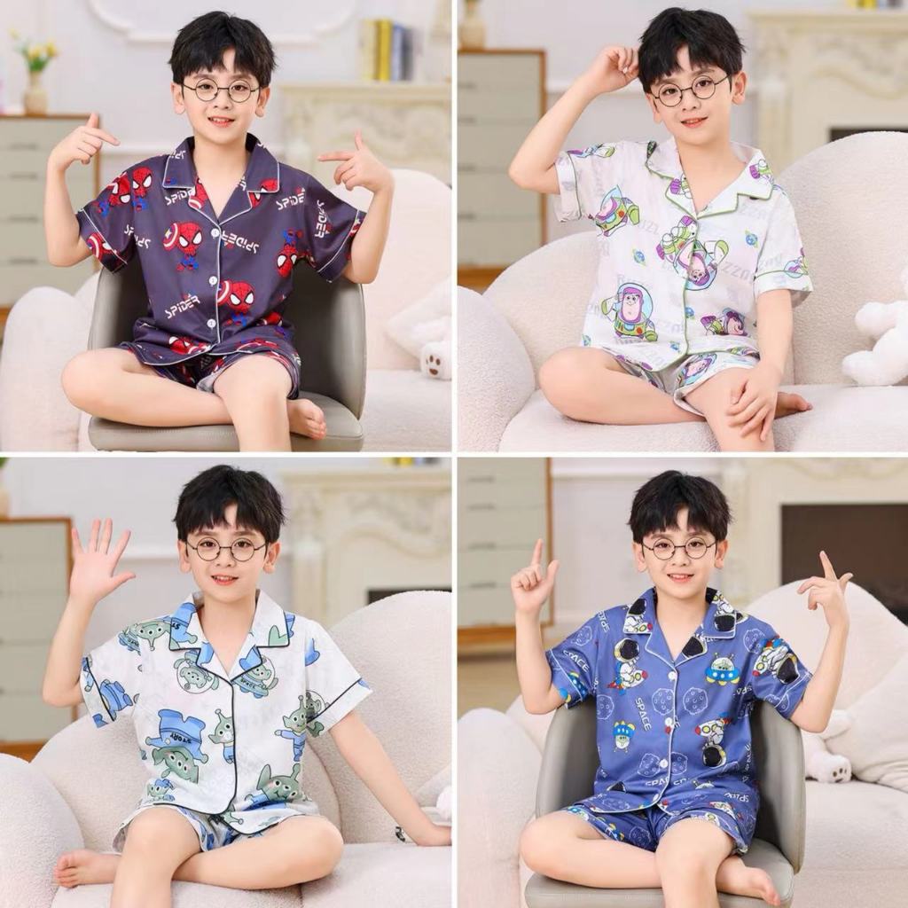 ชุดนอนเด็ก เสื้อผ้าการ์ตูนเด็กผู้ชาย ชุดนอนเด็กผู้ชาย บัซ ไลท์เยียร์ สไปเดอร์แมน เสื้อแขนสั้น+กางเกงขาสั้น 90~165cm