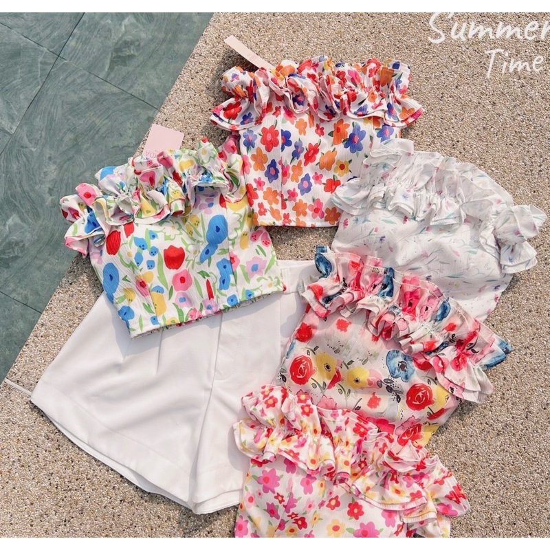 ❤️ Diiz’s ❤️ NRD 🍓SUMMER TOP  เสื้อครอป เสื้อเกาะอก เกาะอก อกเสริมฟองน้ำ แต่งระบาย