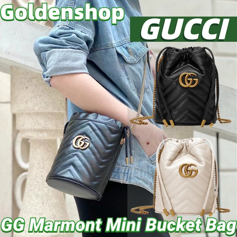 🍒กุชชี่ Gucci GG Marmont Mini Bucket Bag กระเป๋าสะพายเดี่ยว🍒กระเป๋าสะพาย Gucci จริง สินค้าขายร้อน