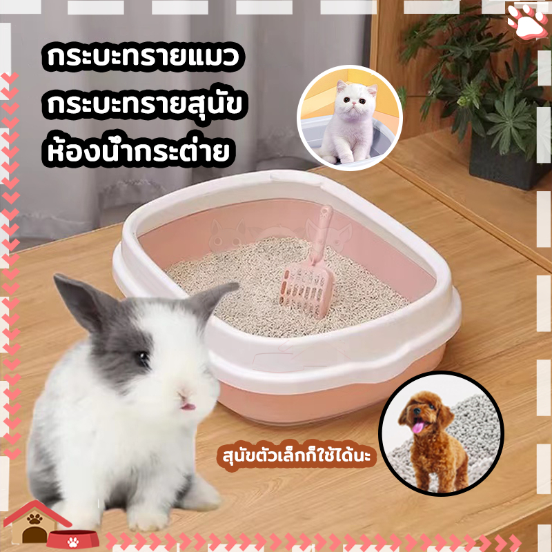 กระบะทรายแมว กระบะทราย พร้อมที่ตักทราย แถมฟรีที่ตักทราย. กบะทรายแมว ตัวฐานและขอบถอดแยกออกมาทำความสะอาดได้
