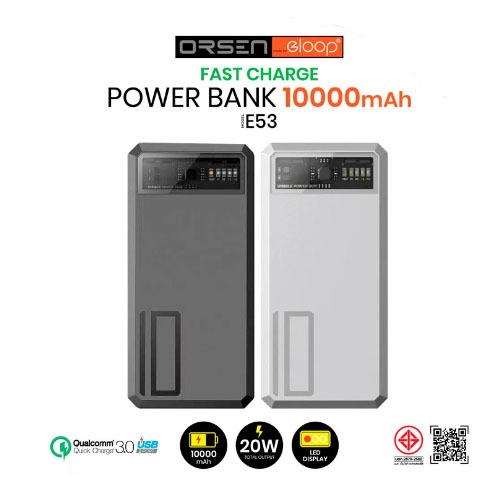 Eloop E53 แบตสำรอง 10000mAh QC 3.0 | PD 20W Power Bank ชาร์จเร็ว Fast Quick Charge ของแท้ Orsen Powe