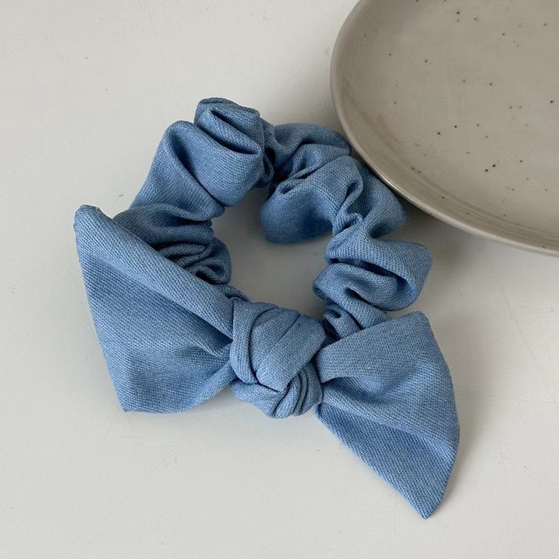 Cicishop(250/630/350)ยางรัดผมผ้ายีนส์ แต่งโบว์ ลายดอกไม้ เข้ากับทุกลุค - รูปที่ 7