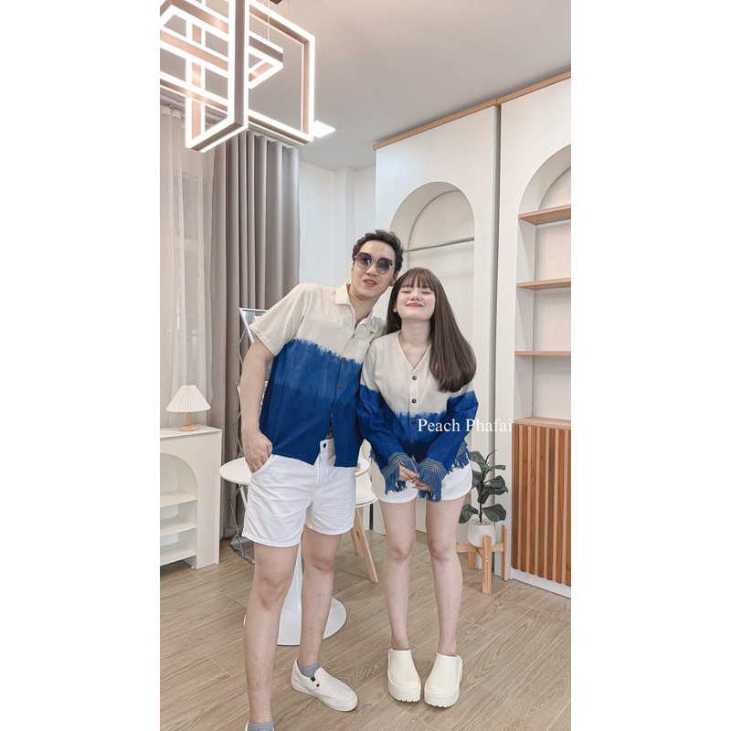 ชุดงานคู่ผ้าฝ้ายย้อมคราม กดแยกชิ้น