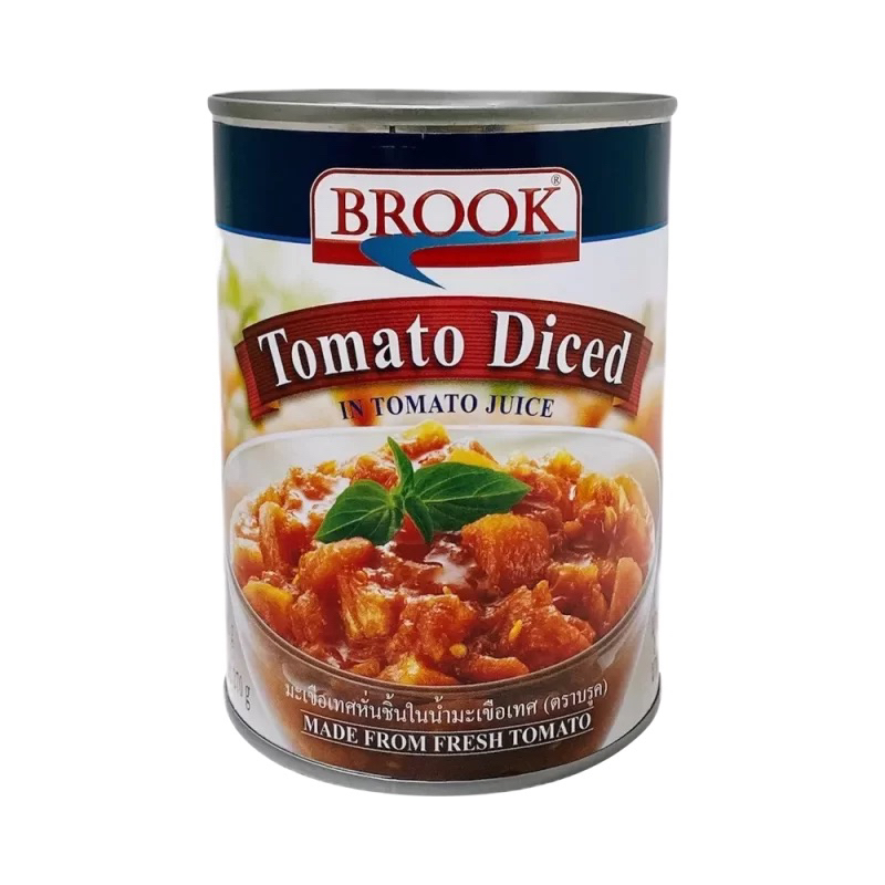 F/W บรู๊ค มะเขือเทศหั่นชิ้น ในน้ำมะเขือเทศ Brook Tomato diced in tomato juice 500 กรัม